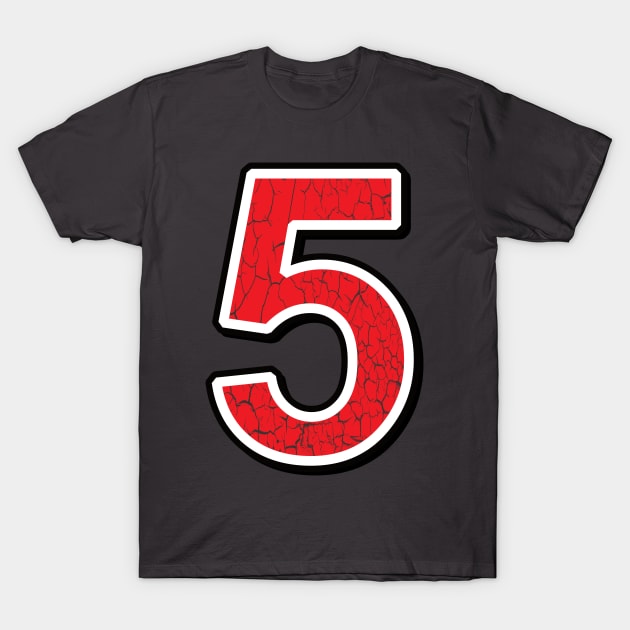 Number 5 Five Red 5 Distressed Retro Design T-Shirt by 11th House Merch